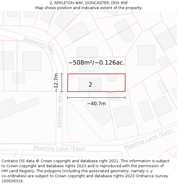 2, APPLETON WAY, DONCASTER, DN5 9NF: Plot and title map