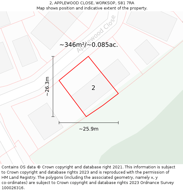 2, APPLEWOOD CLOSE, WORKSOP, S81 7RA: Plot and title map
