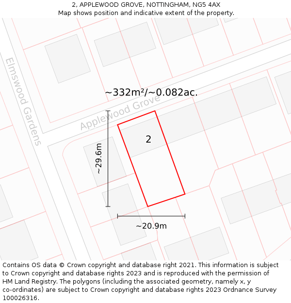 2, APPLEWOOD GROVE, NOTTINGHAM, NG5 4AX: Plot and title map