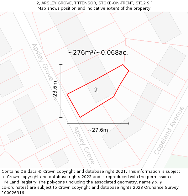 2, APSLEY GROVE, TITTENSOR, STOKE-ON-TRENT, ST12 9JF: Plot and title map