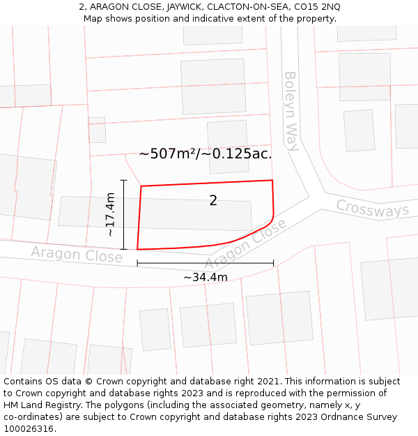 2, ARAGON CLOSE, JAYWICK, CLACTON-ON-SEA, CO15 2NQ: Plot and title map