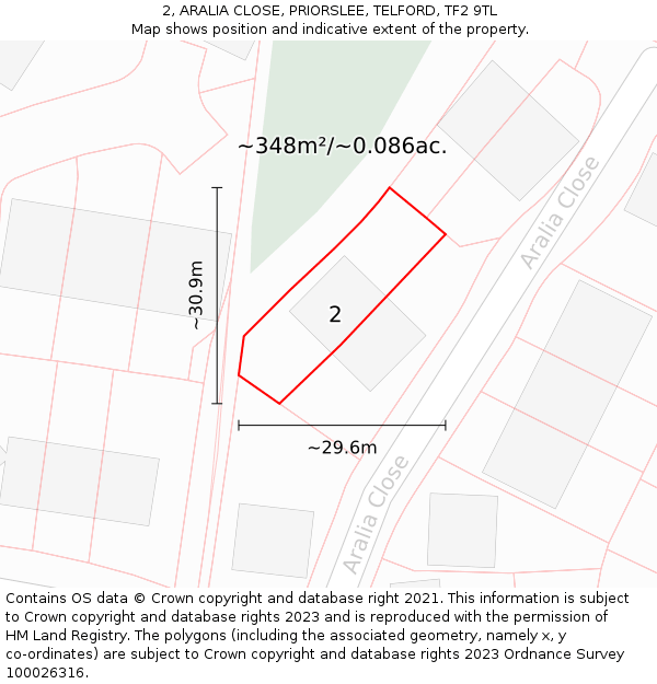 2, ARALIA CLOSE, PRIORSLEE, TELFORD, TF2 9TL: Plot and title map