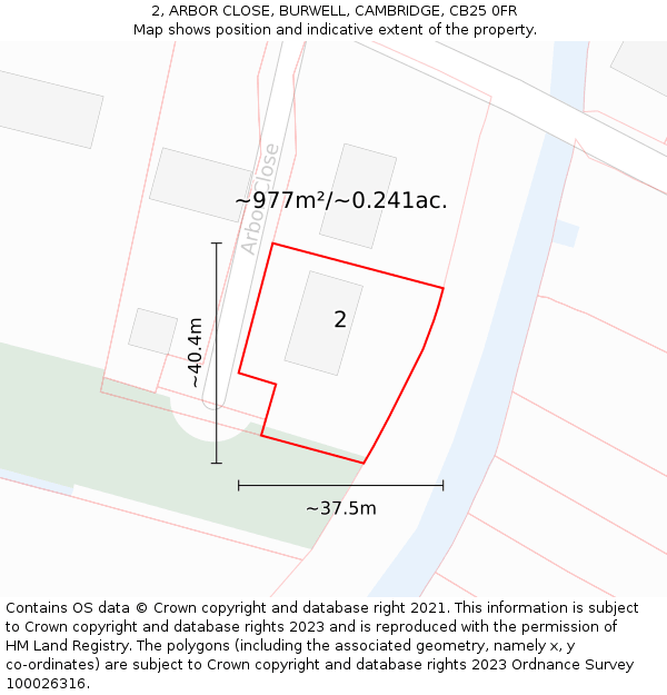 2, ARBOR CLOSE, BURWELL, CAMBRIDGE, CB25 0FR: Plot and title map