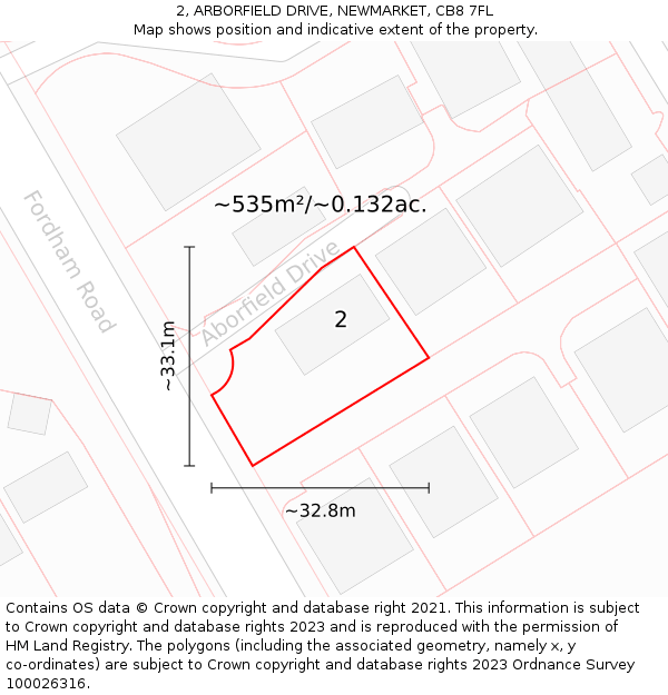 2, ARBORFIELD DRIVE, NEWMARKET, CB8 7FL: Plot and title map