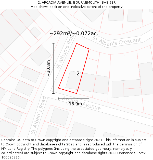 2, ARCADIA AVENUE, BOURNEMOUTH, BH8 9ER: Plot and title map
