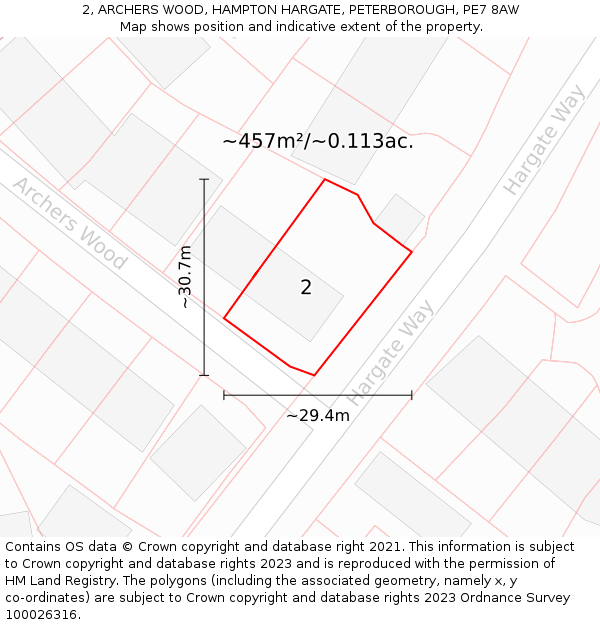 2, ARCHERS WOOD, HAMPTON HARGATE, PETERBOROUGH, PE7 8AW: Plot and title map