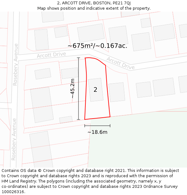 2, ARCOTT DRIVE, BOSTON, PE21 7QJ: Plot and title map