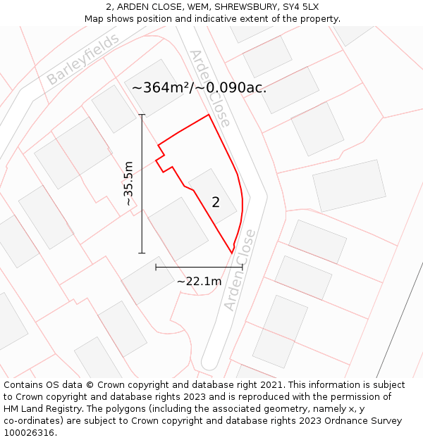 2, ARDEN CLOSE, WEM, SHREWSBURY, SY4 5LX: Plot and title map