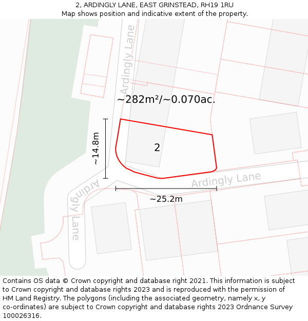 2, ARDINGLY LANE, EAST GRINSTEAD, RH19 1RU: Plot and title map