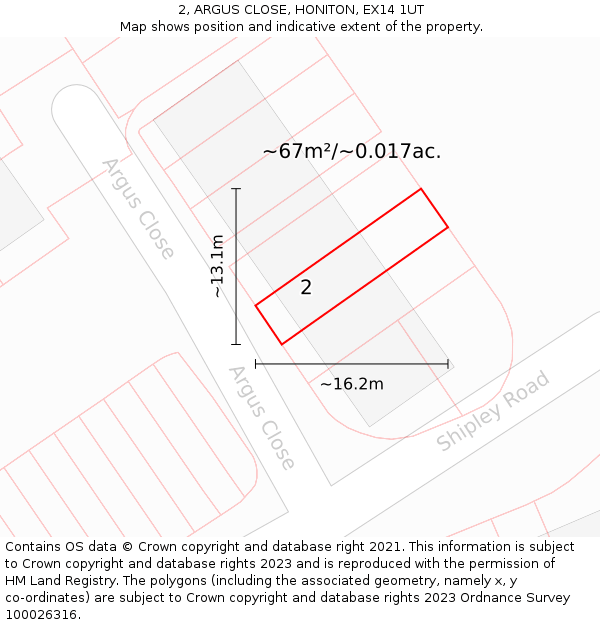 2, ARGUS CLOSE, HONITON, EX14 1UT: Plot and title map