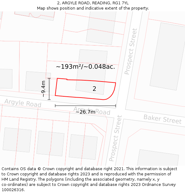 2, ARGYLE ROAD, READING, RG1 7YL: Plot and title map