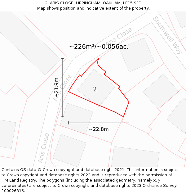 2, ARIS CLOSE, UPPINGHAM, OAKHAM, LE15 9FD: Plot and title map