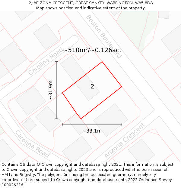 2, ARIZONA CRESCENT, GREAT SANKEY, WARRINGTON, WA5 8DA: Plot and title map