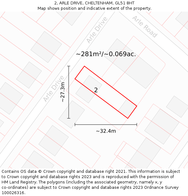 2, ARLE DRIVE, CHELTENHAM, GL51 8HT: Plot and title map