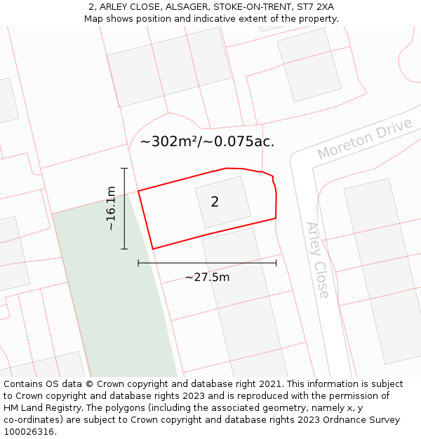 2, ARLEY CLOSE, ALSAGER, STOKE-ON-TRENT, ST7 2XA: Plot and title map