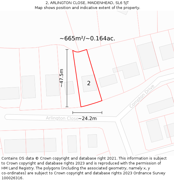 2, ARLINGTON CLOSE, MAIDENHEAD, SL6 5JT: Plot and title map
