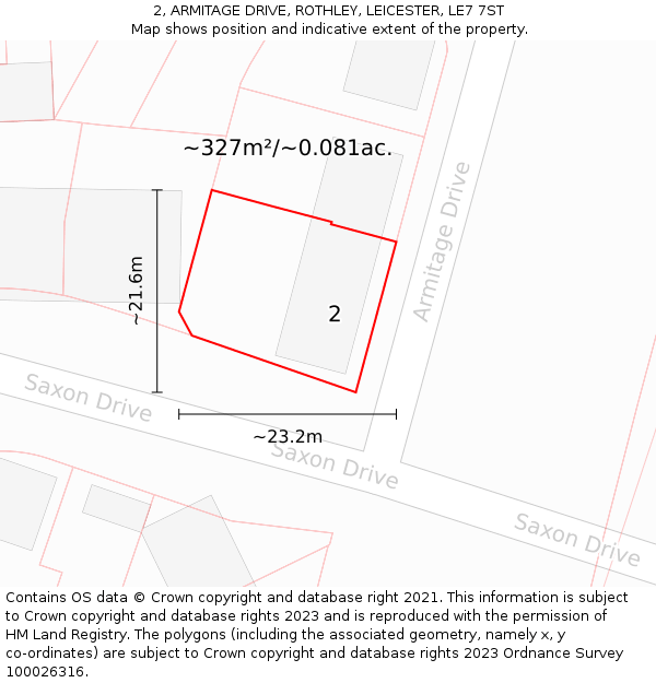 2, ARMITAGE DRIVE, ROTHLEY, LEICESTER, LE7 7ST: Plot and title map
