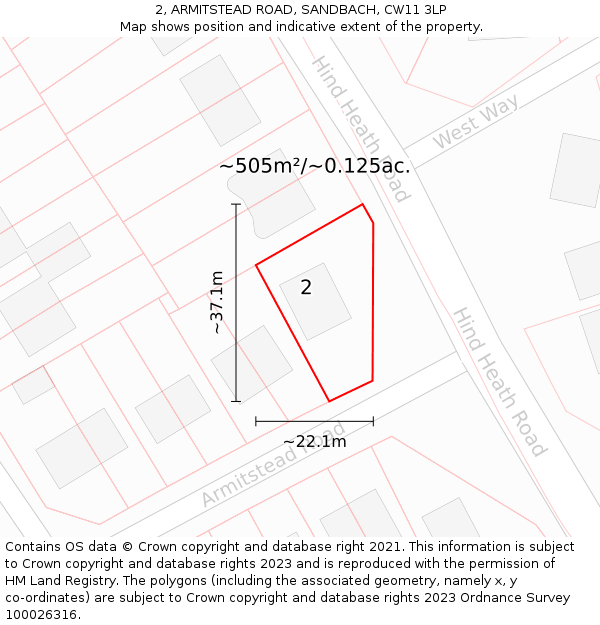 2, ARMITSTEAD ROAD, SANDBACH, CW11 3LP: Plot and title map