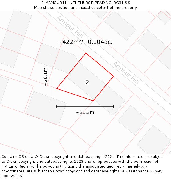 2, ARMOUR HILL, TILEHURST, READING, RG31 6JS: Plot and title map