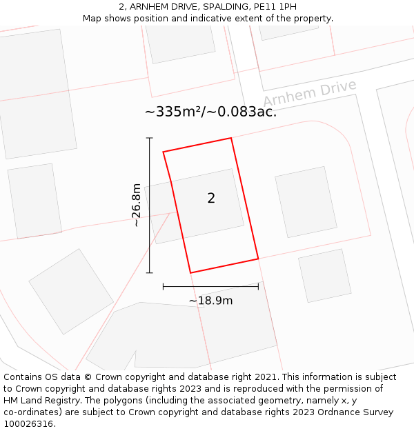 2, ARNHEM DRIVE, SPALDING, PE11 1PH: Plot and title map