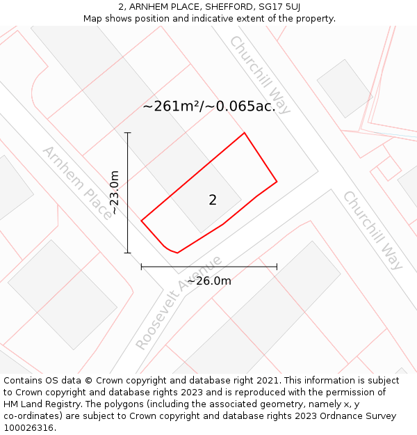 2, ARNHEM PLACE, SHEFFORD, SG17 5UJ: Plot and title map
