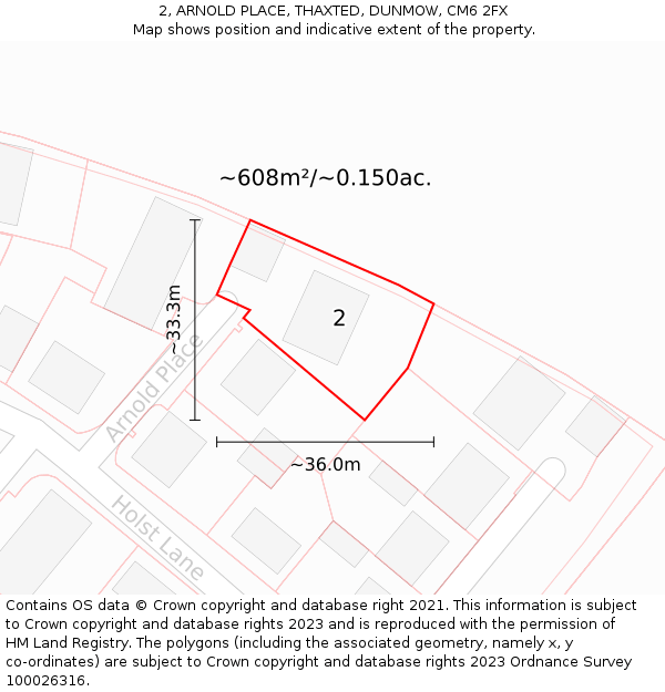 2, ARNOLD PLACE, THAXTED, DUNMOW, CM6 2FX: Plot and title map