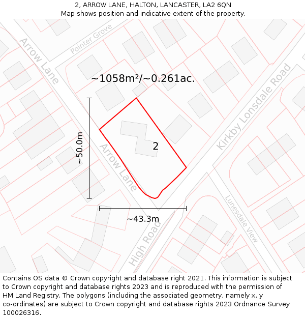 2, ARROW LANE, HALTON, LANCASTER, LA2 6QN: Plot and title map