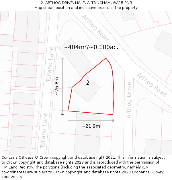 2, ARTHOG DRIVE, HALE, ALTRINCHAM, WA15 0NB: Plot and title map