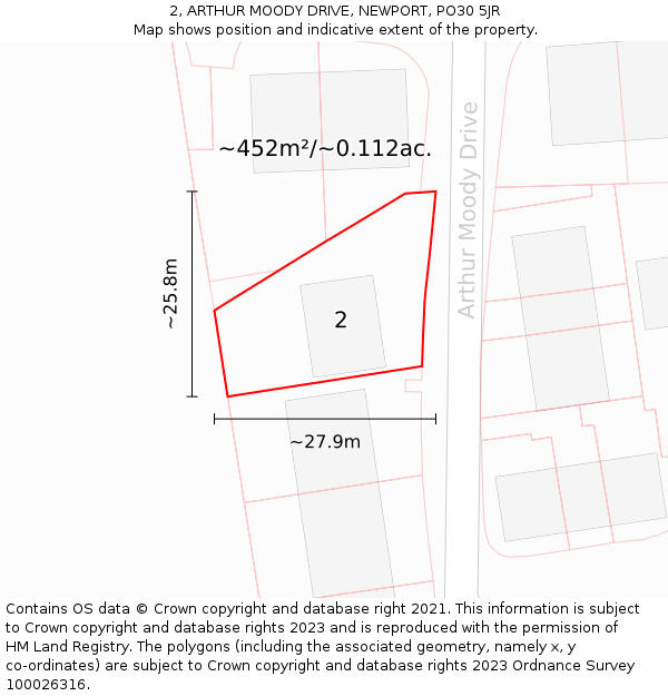 2, ARTHUR MOODY DRIVE, NEWPORT, PO30 5JR: Plot and title map