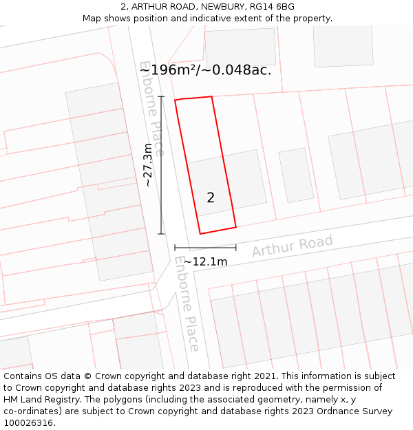2, ARTHUR ROAD, NEWBURY, RG14 6BG: Plot and title map