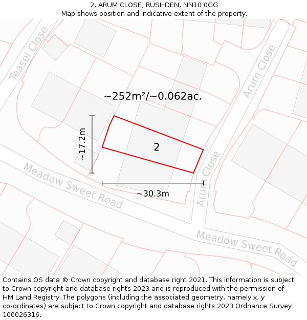 2, ARUM CLOSE, RUSHDEN, NN10 0GG: Plot and title map