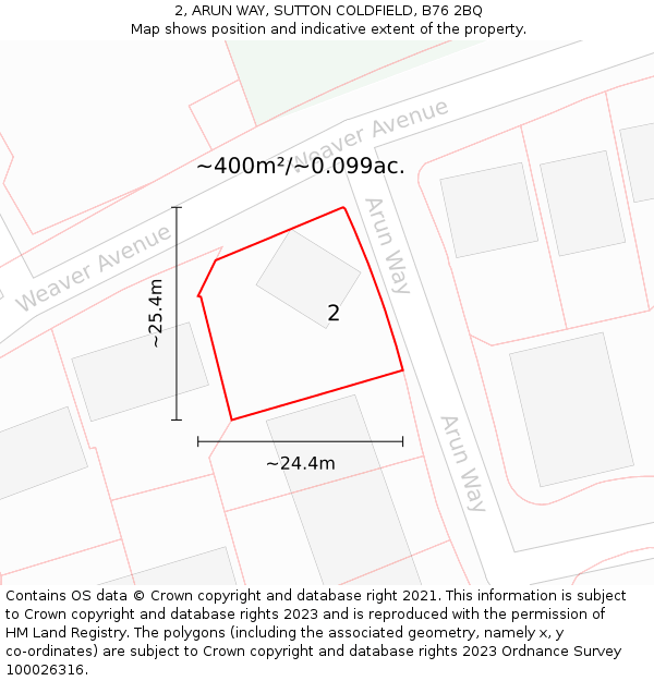 2, ARUN WAY, SUTTON COLDFIELD, B76 2BQ: Plot and title map
