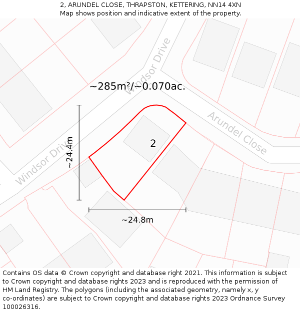 2, ARUNDEL CLOSE, THRAPSTON, KETTERING, NN14 4XN: Plot and title map