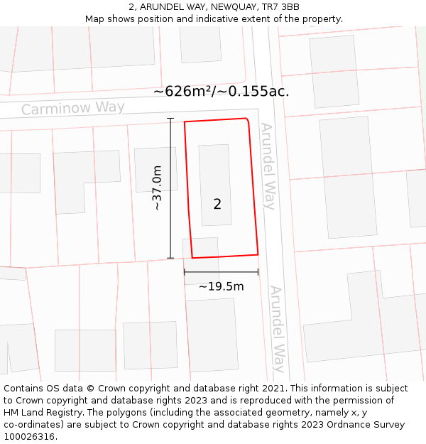 2, ARUNDEL WAY, NEWQUAY, TR7 3BB: Plot and title map