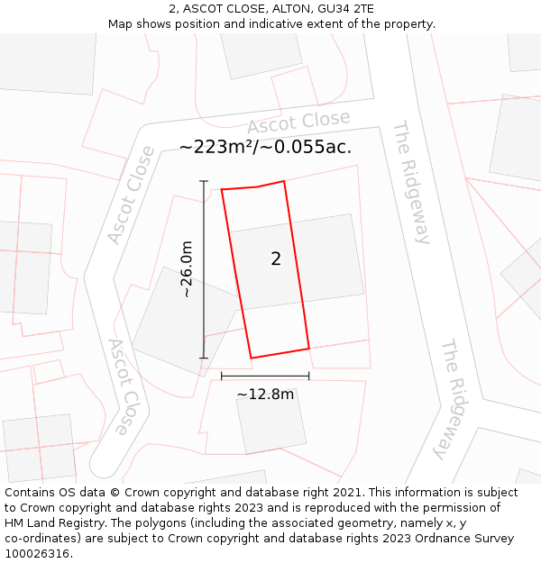 2, ASCOT CLOSE, ALTON, GU34 2TE: Plot and title map