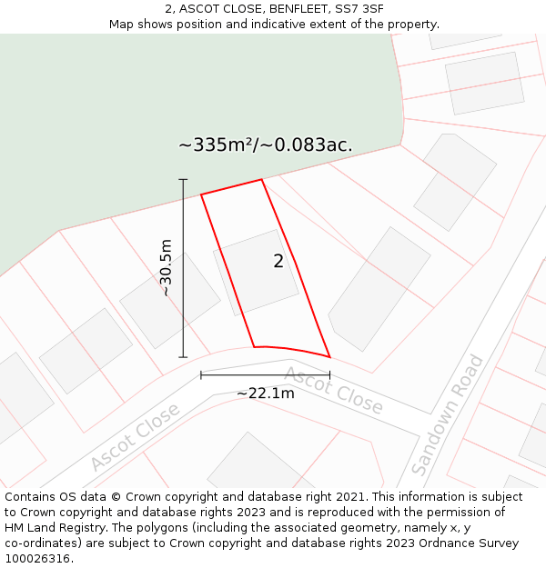 2, ASCOT CLOSE, BENFLEET, SS7 3SF: Plot and title map