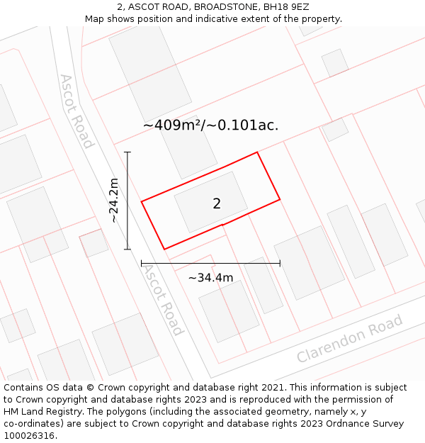 2, ASCOT ROAD, BROADSTONE, BH18 9EZ: Plot and title map