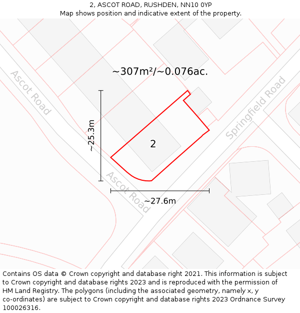 2, ASCOT ROAD, RUSHDEN, NN10 0YP: Plot and title map