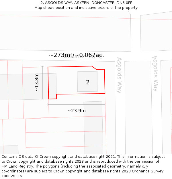 2, ASGOLDS WAY, ASKERN, DONCASTER, DN6 0FF: Plot and title map