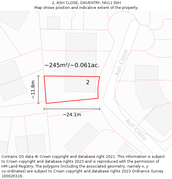 2, ASH CLOSE, DAVENTRY, NN11 0XH: Plot and title map