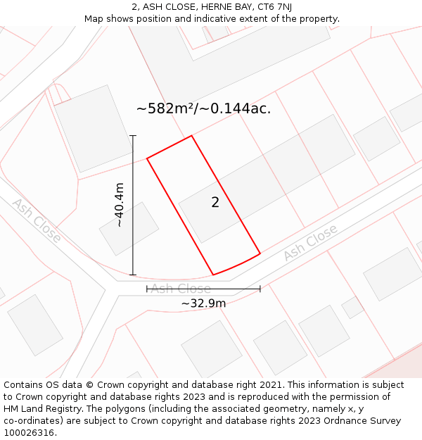 2, ASH CLOSE, HERNE BAY, CT6 7NJ: Plot and title map