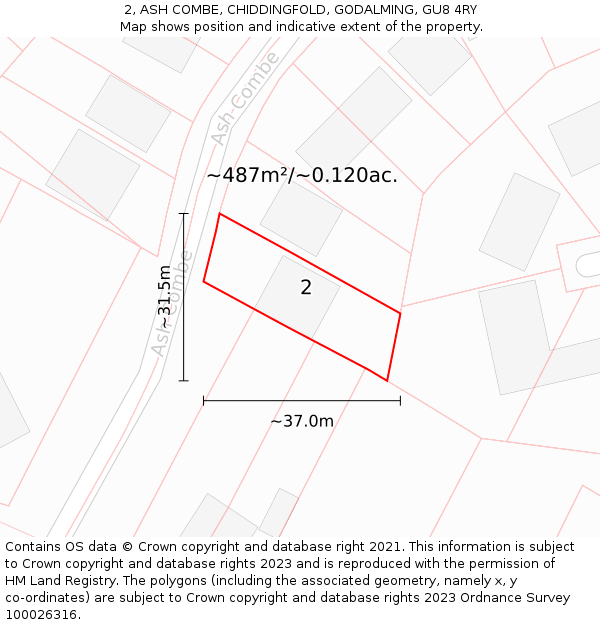 2, ASH COMBE, CHIDDINGFOLD, GODALMING, GU8 4RY: Plot and title map