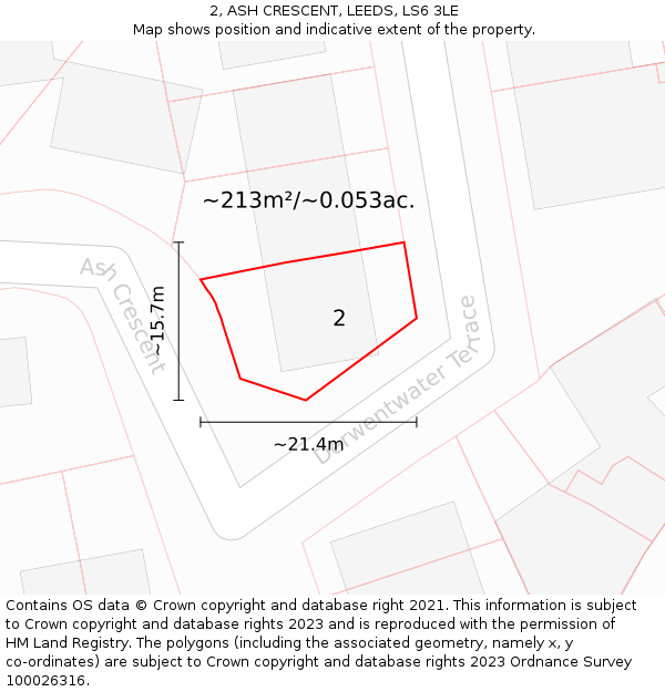 2, ASH CRESCENT, LEEDS, LS6 3LE: Plot and title map