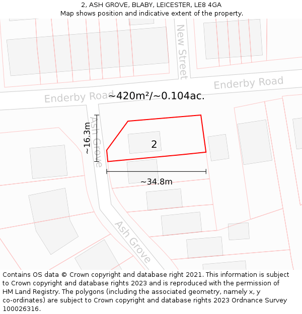 2, ASH GROVE, BLABY, LEICESTER, LE8 4GA: Plot and title map