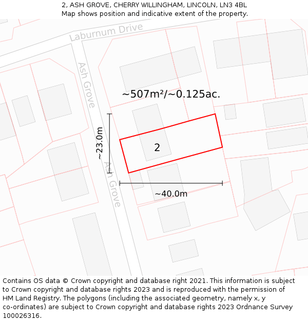 2, ASH GROVE, CHERRY WILLINGHAM, LINCOLN, LN3 4BL: Plot and title map