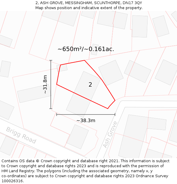 2, ASH GROVE, MESSINGHAM, SCUNTHORPE, DN17 3QY: Plot and title map