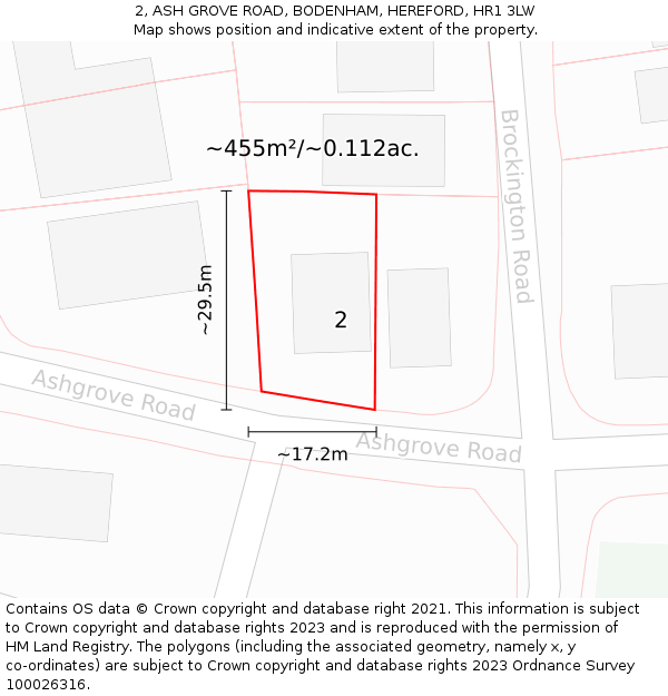 2, ASH GROVE ROAD, BODENHAM, HEREFORD, HR1 3LW: Plot and title map
