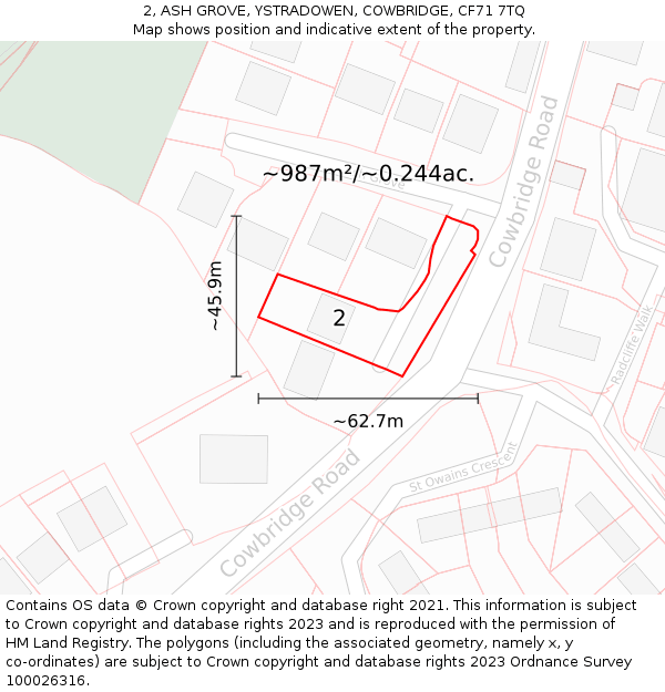 2, ASH GROVE, YSTRADOWEN, COWBRIDGE, CF71 7TQ: Plot and title map