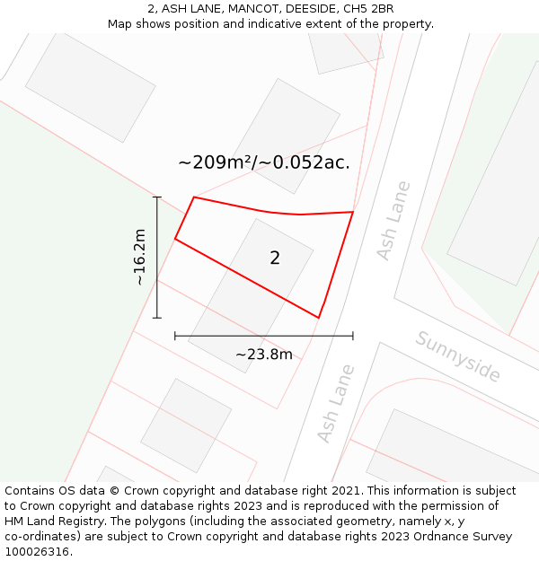 2, ASH LANE, MANCOT, DEESIDE, CH5 2BR: Plot and title map