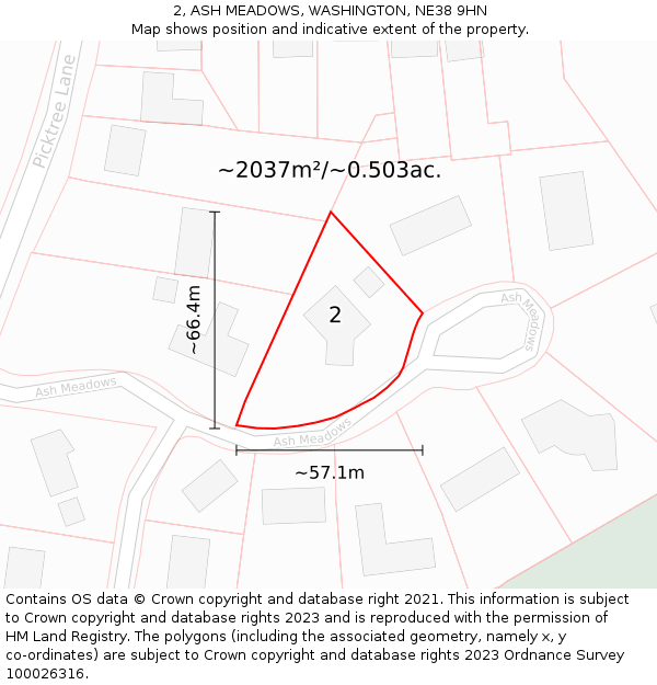 2, ASH MEADOWS, WASHINGTON, NE38 9HN: Plot and title map